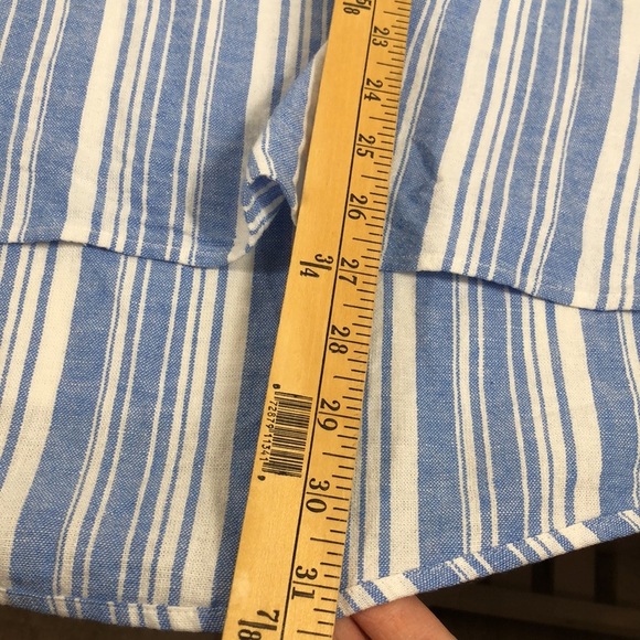 Lane Bryant Shirt Size 26 Linen Blend Striped Blue No Peek Collection - Picture 9 of 13